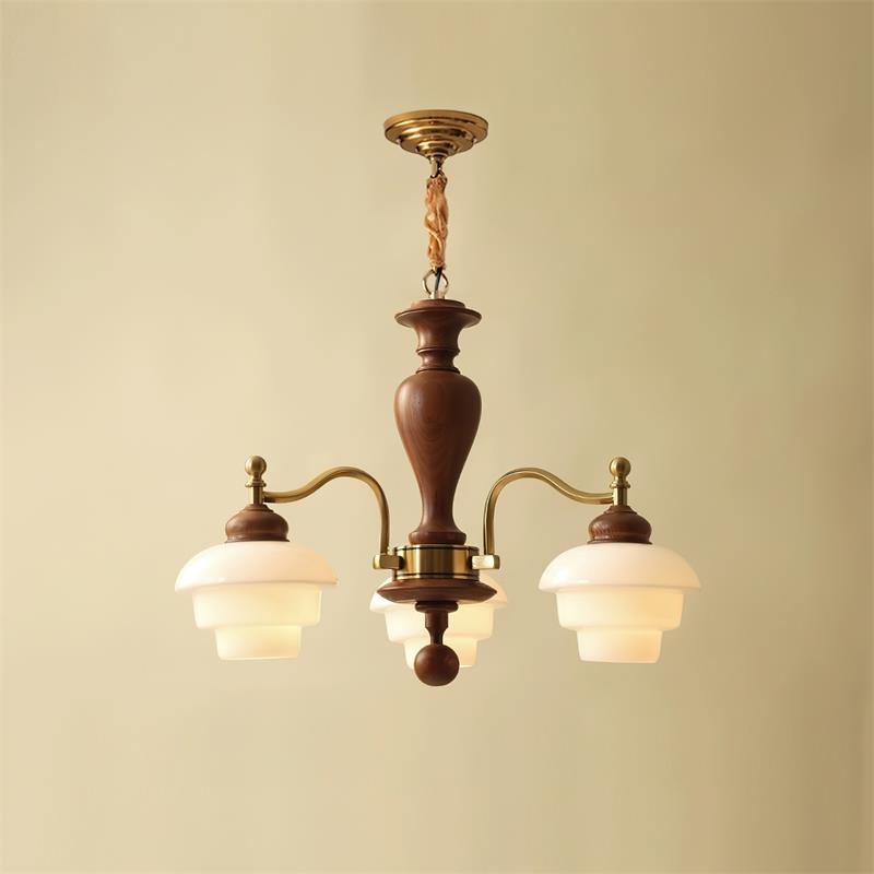 Elviora Kronleuchter Holz Glas Mid-Century