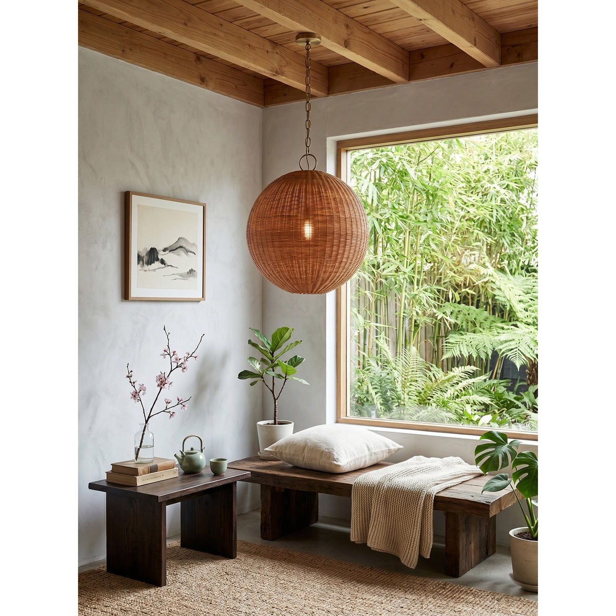 Ravisaya Rattan-Rund-Pendelleuchte