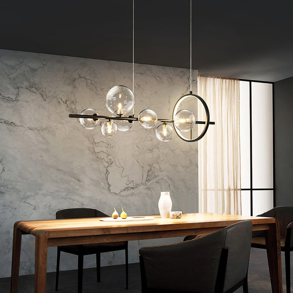 Edvane Kronleuchter Glas Kugel Nordisch Schwarz LED