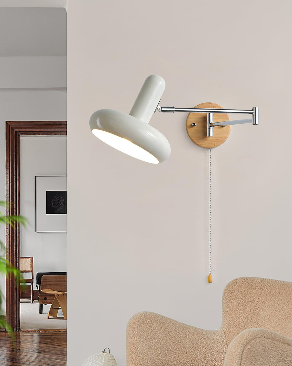 Wandleuchte Swivel Arm runder Lampenschirm mit Zugkette modern Retro