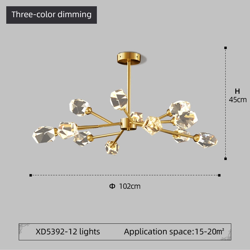 Kristy Vintage Vintage LED Kronleuchter Sputnik Gold Wohn/Schlafzimmer Kristall