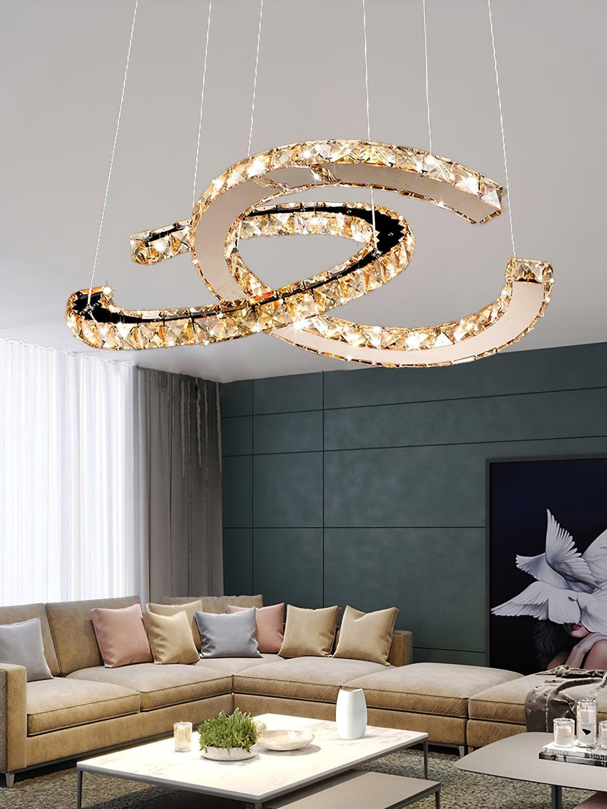 Luxisine Kronleuchter Kristall Double C modern Silber 2-Ring