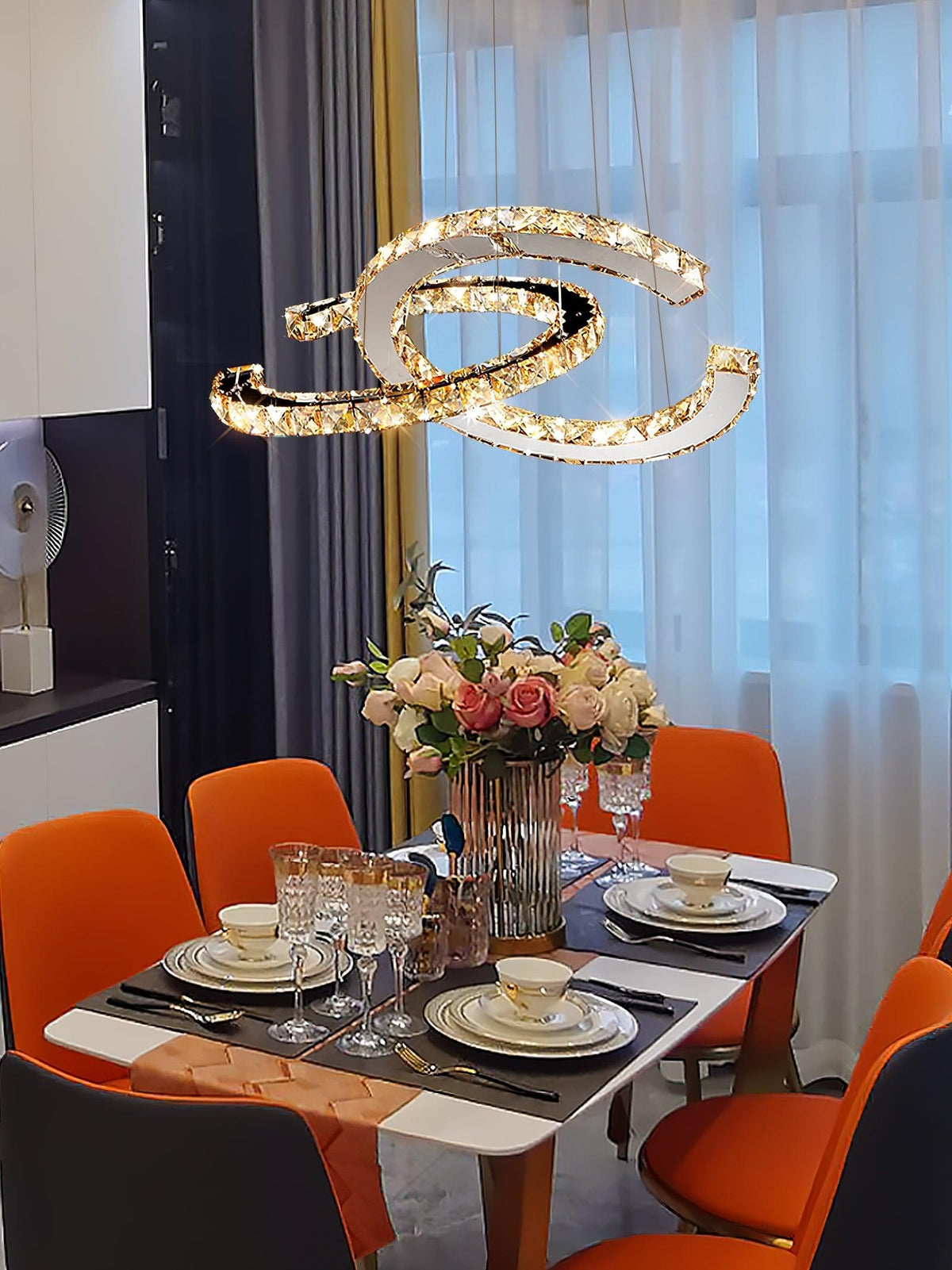 Luxisine Kronleuchter Kristall Double C modern Silber 2-Ring