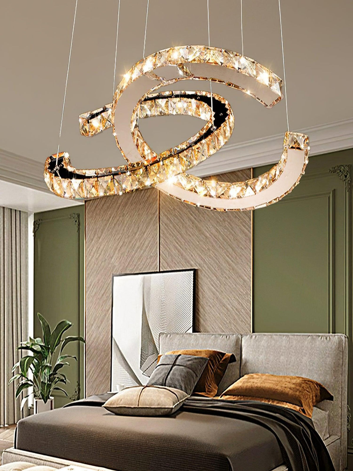 Luxisine Kronleuchter Kristall Double C modern Silber 2-Ring