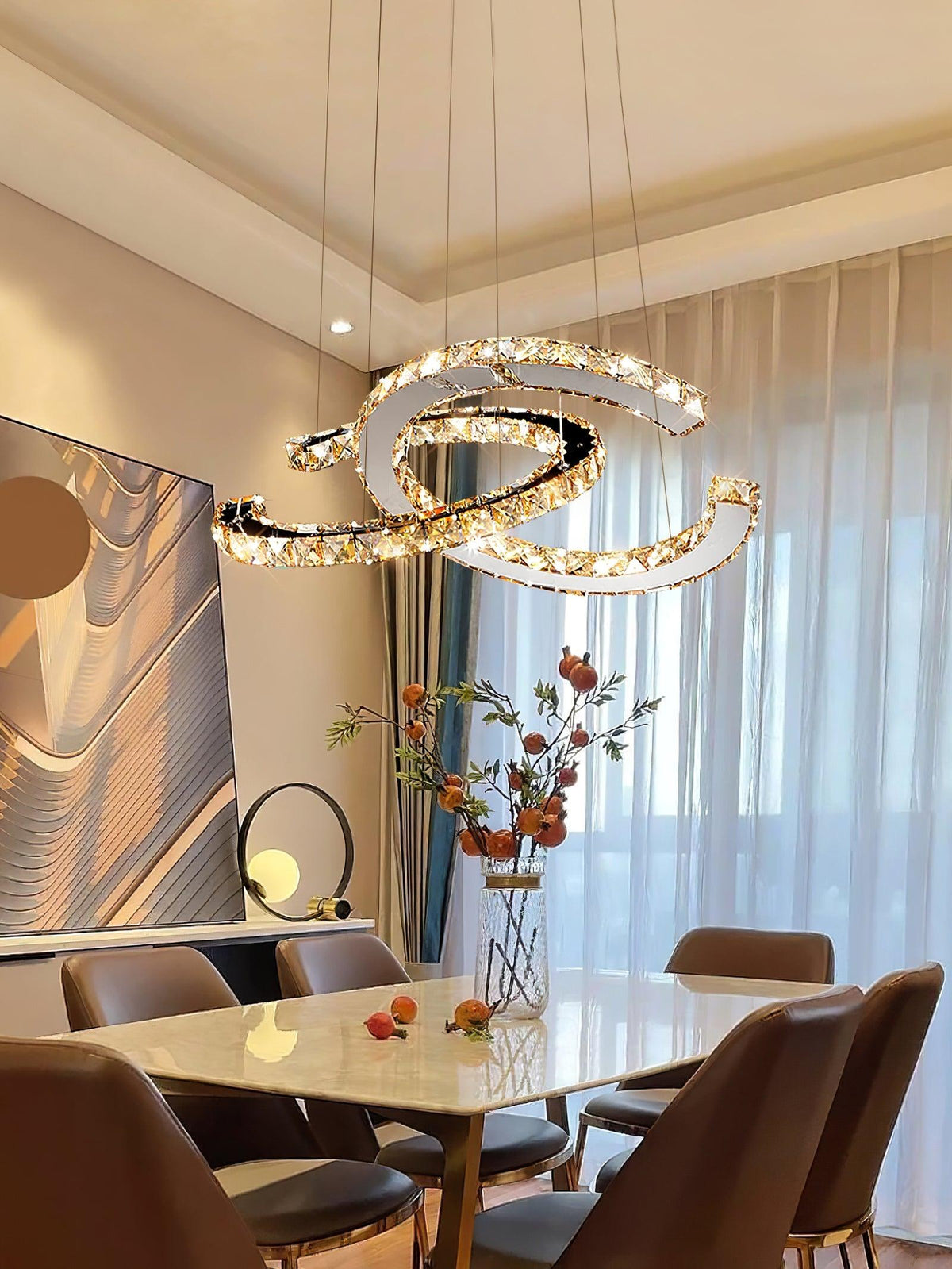 Luxisine Kronleuchter Kristall Double C modern Silber 2-Ring