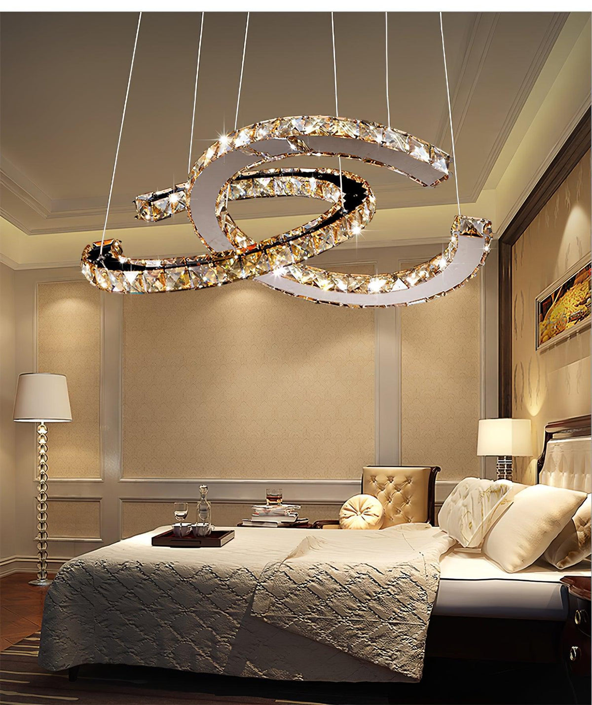 Luxisine Kronleuchter Kristall Double C modern Silber 2-Ring