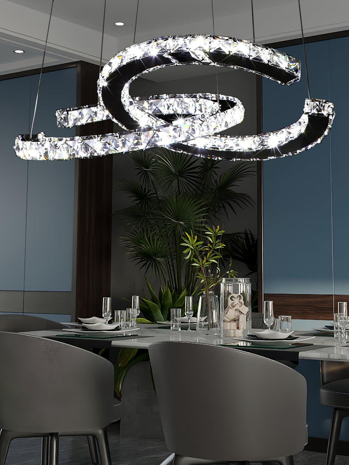 Luxisine Kronleuchter Kristall Double C modern Silber 2-Ring