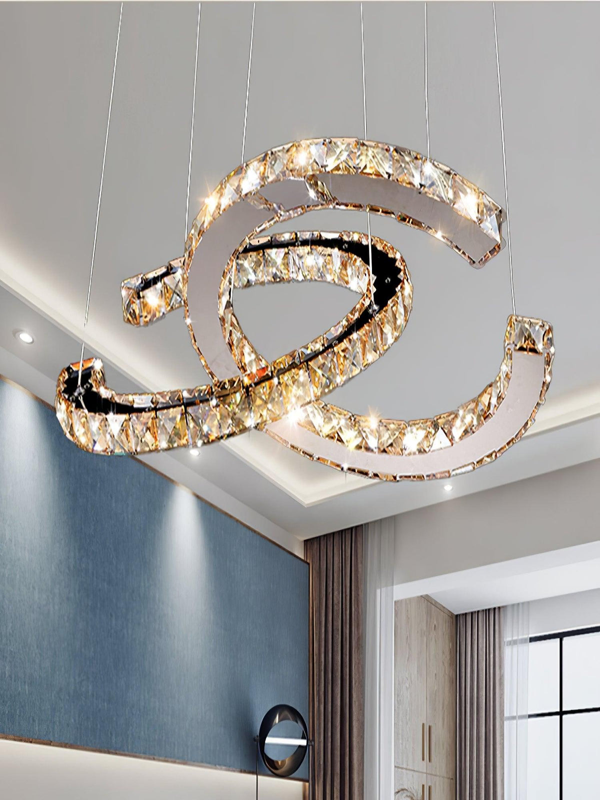 Luxisine Kronleuchter Kristall Double C modern Silber 2-Ring