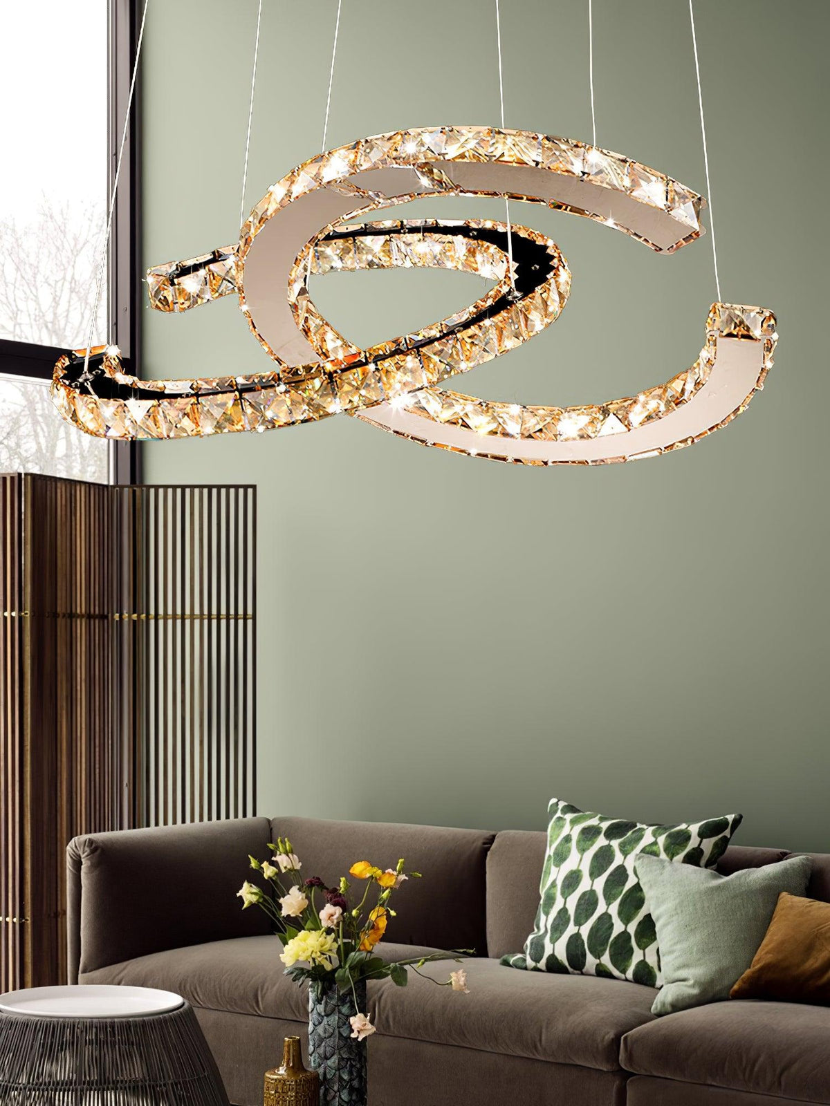 Luxisine Kronleuchter Kristall Double C modern Silber 2-Ring