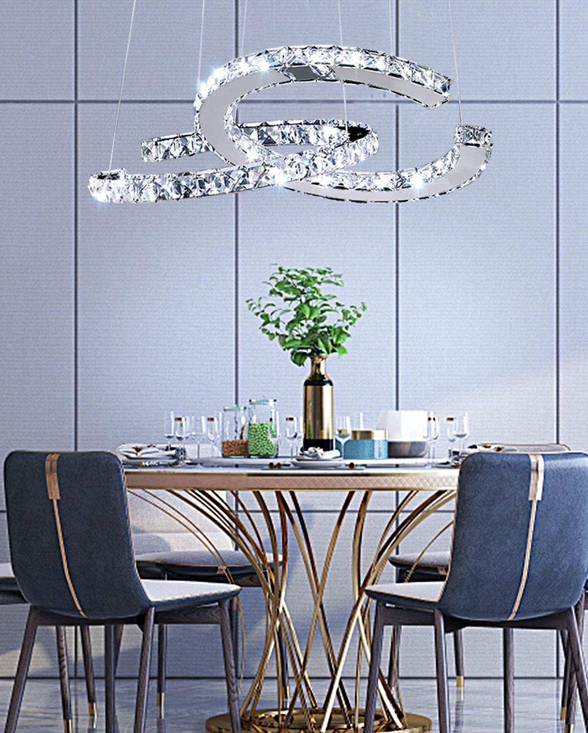 Luxisine Kronleuchter Kristall Double C modern Silber 2-Ring