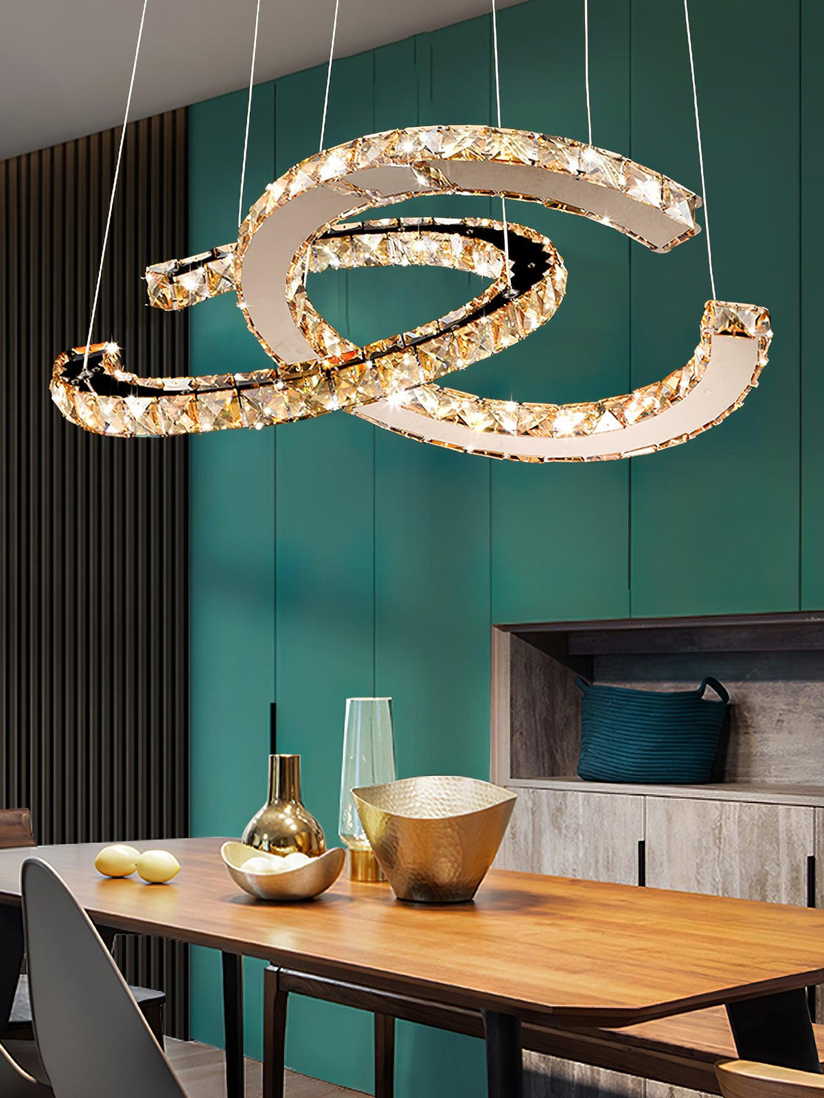 Luxisine Kronleuchter Kristall Double C modern Silber 2-Ring