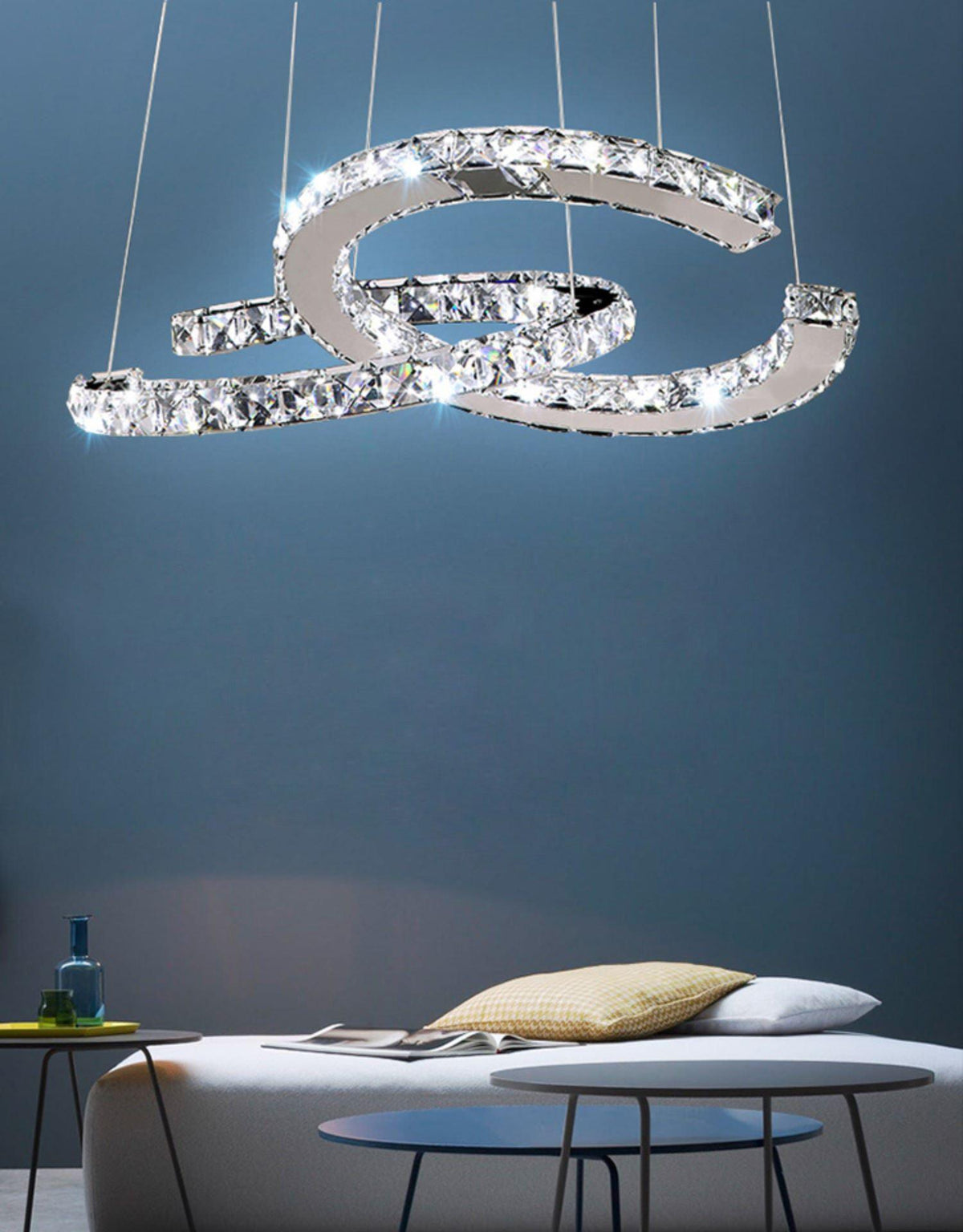 Luxisine Kronleuchter Kristall Double C modern Silber 2-Ring