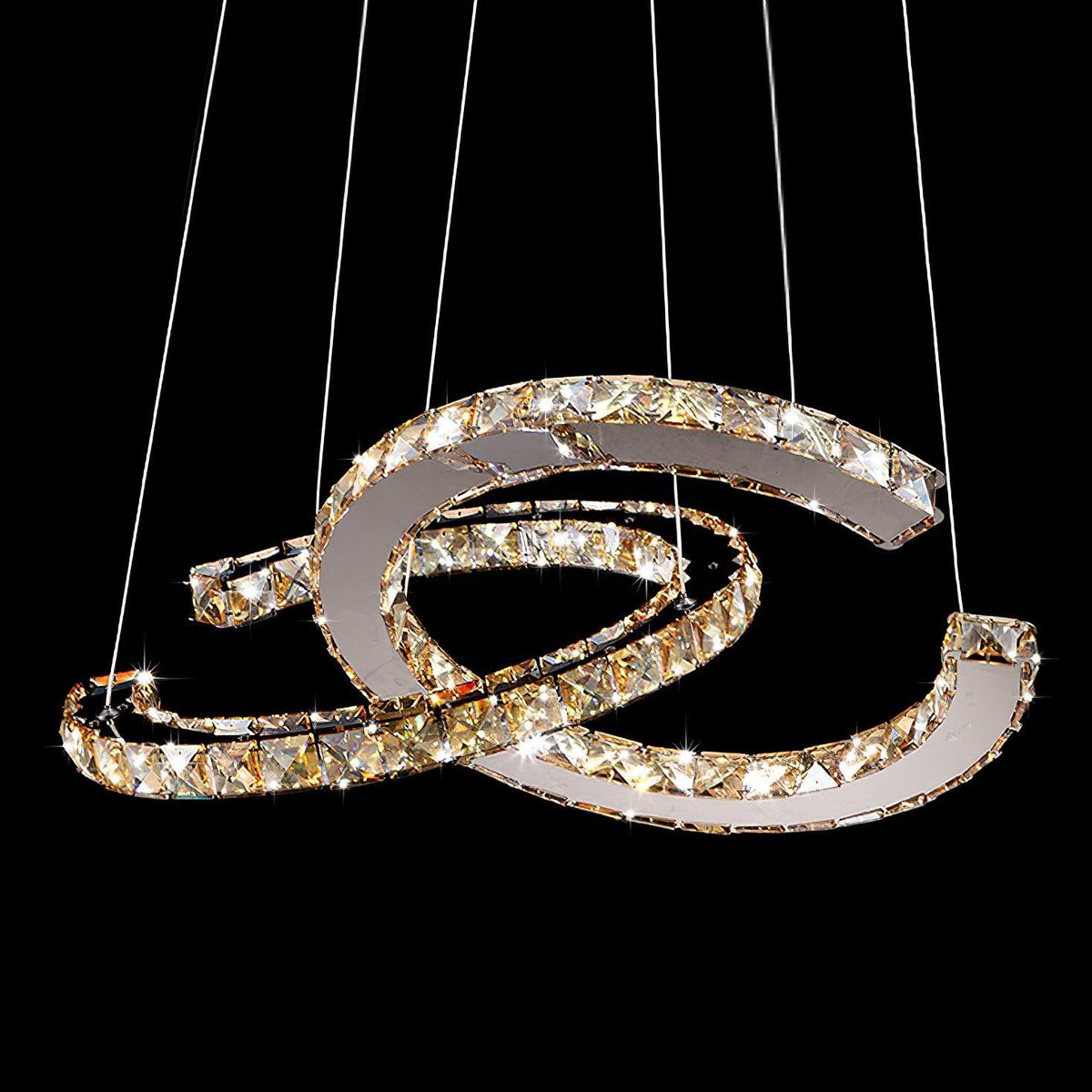 Luxisine Kronleuchter Kristall Double C modern Silber 2-Ring