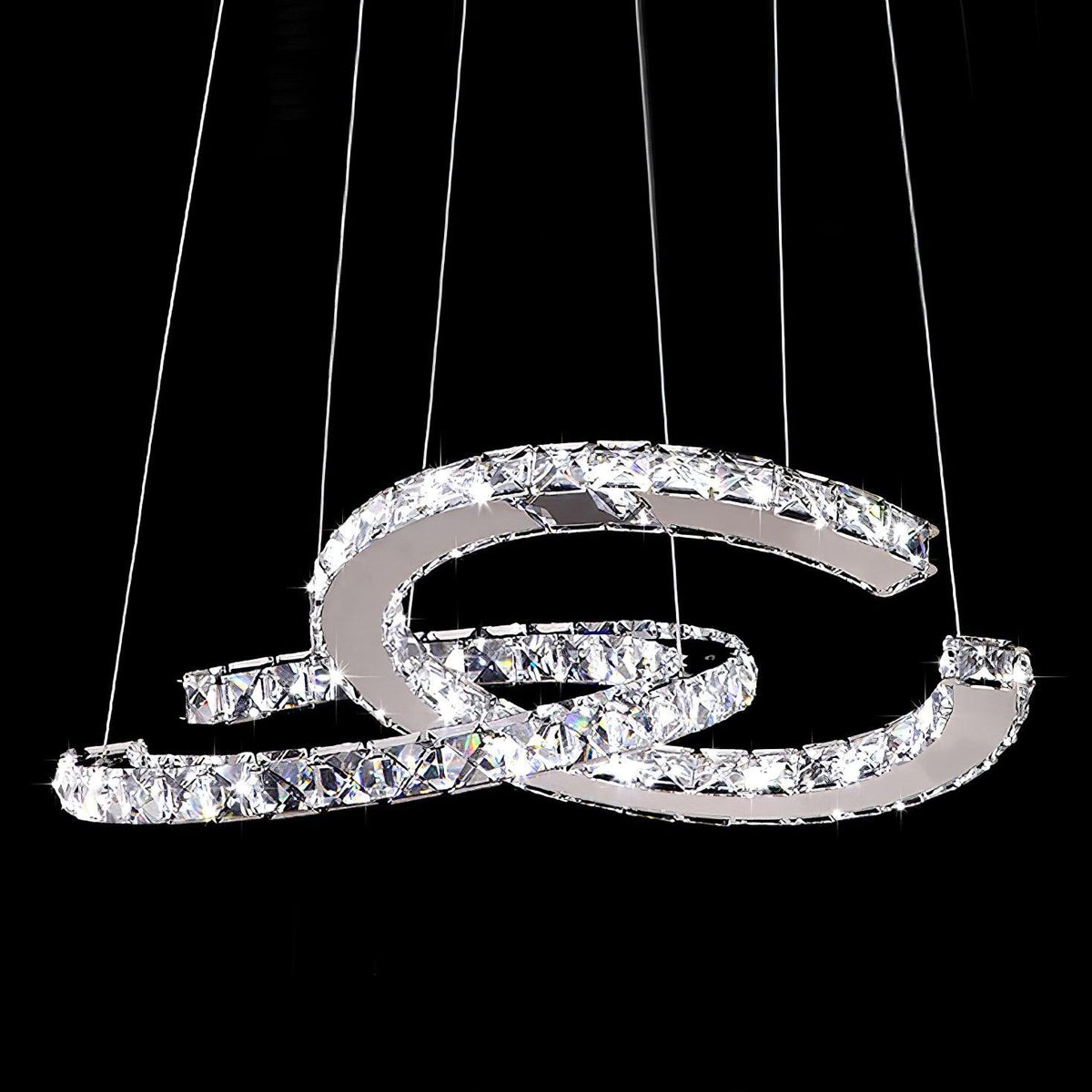 Luxisine Kronleuchter Kristall Double C modern Silber 2-Ring