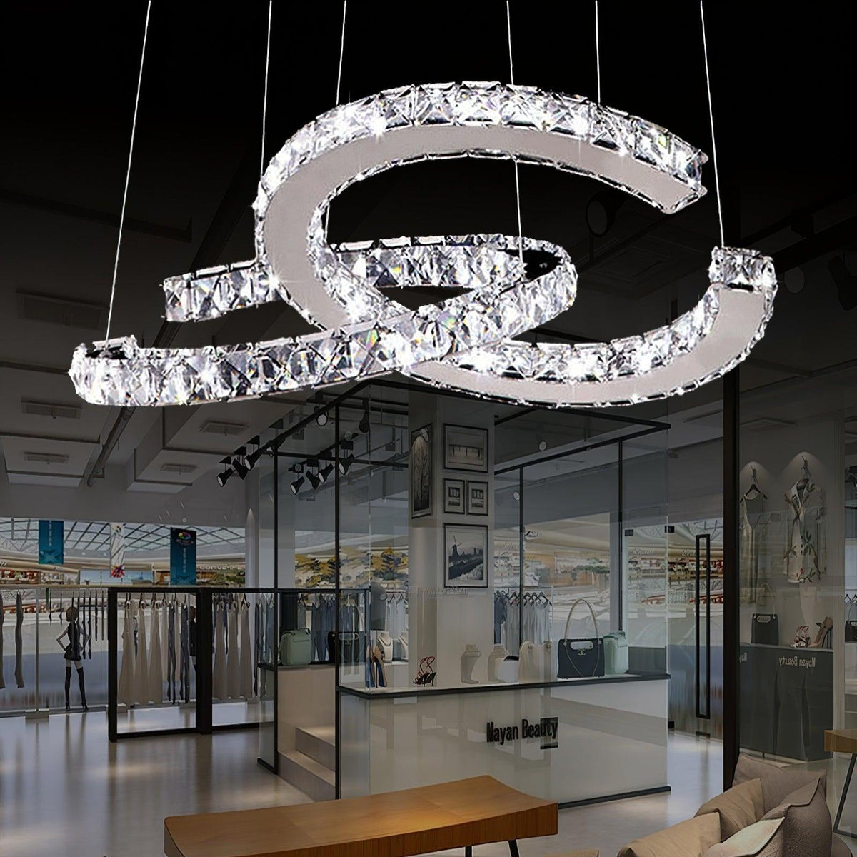 Luxisine Kronleuchter Kristall Double C modern Silber 2-Ring