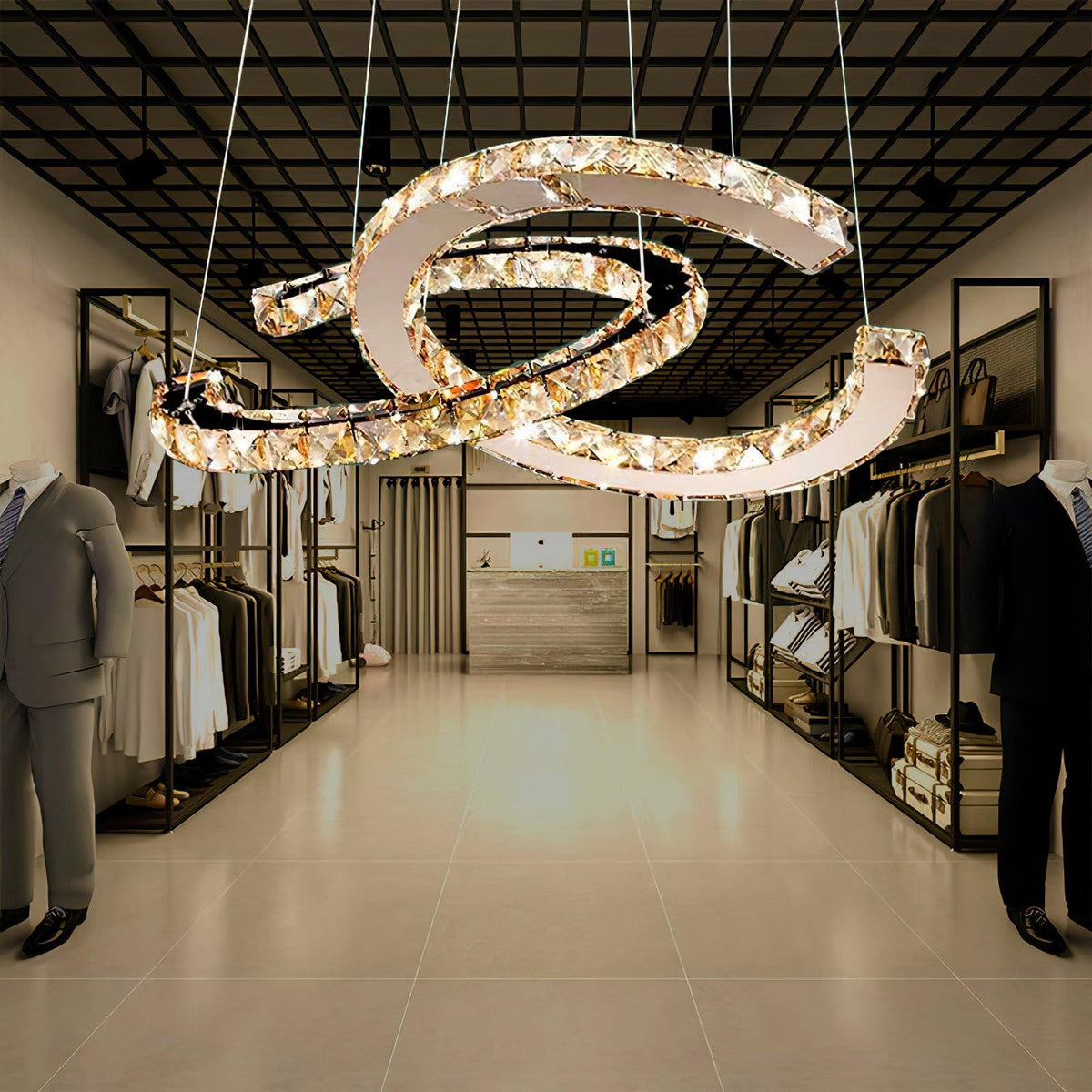 Luxisine Kronleuchter Kristall Double C modern Silber 2-Ring