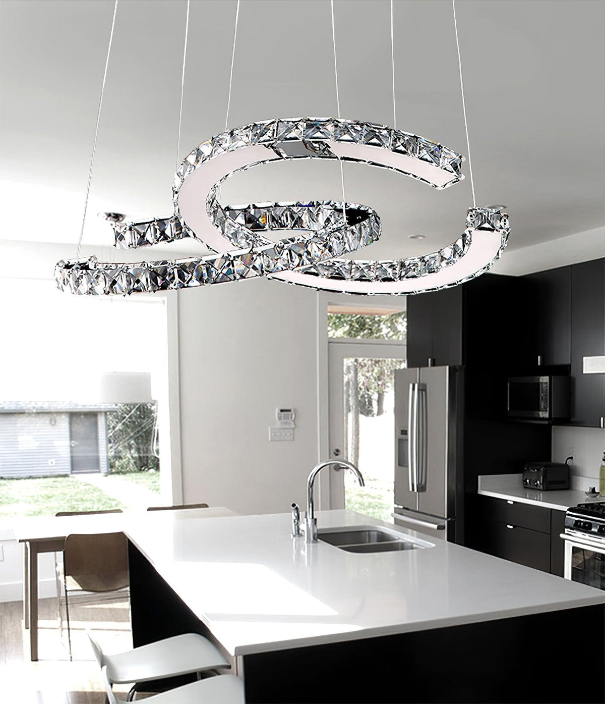 Luxisine Kronleuchter Kristall Double C modern Silber 2-Ring