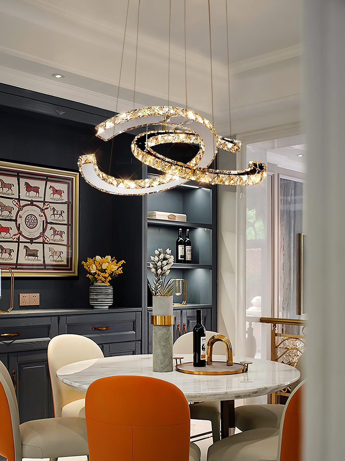 Luxisine Kronleuchter Kristall Double C modern Silber 2-Ring