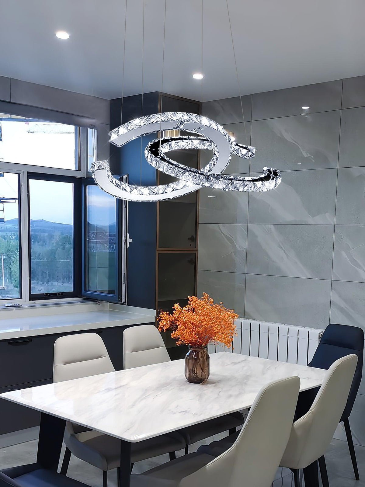 Luxisine Kronleuchter Kristall Double C modern Silber 2-Ring