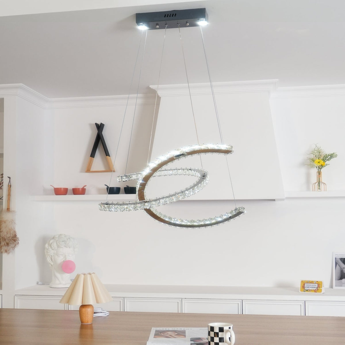 Luxisine Kronleuchter Kristall Double C modern Silber 2-Ring