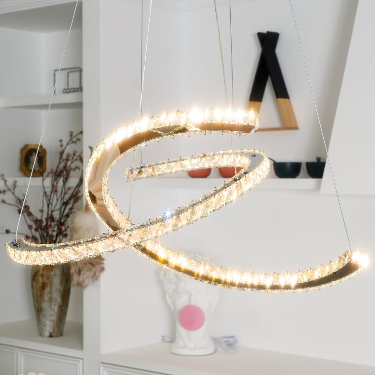 Luxisine Kronleuchter Kristall Double C modern Silber 2-Ring