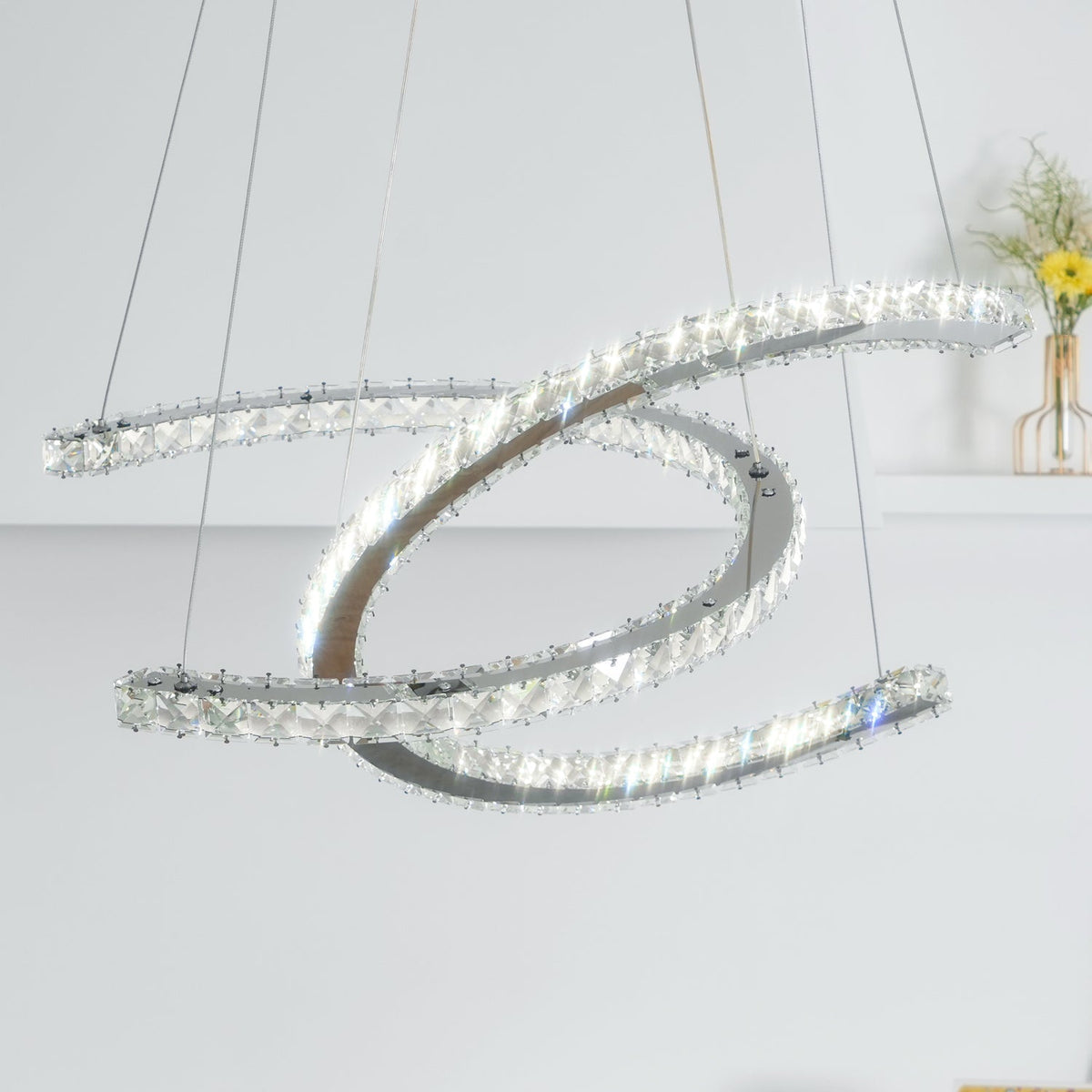 Luxisine Kronleuchter Kristall Double C modern Silber 2-Ring