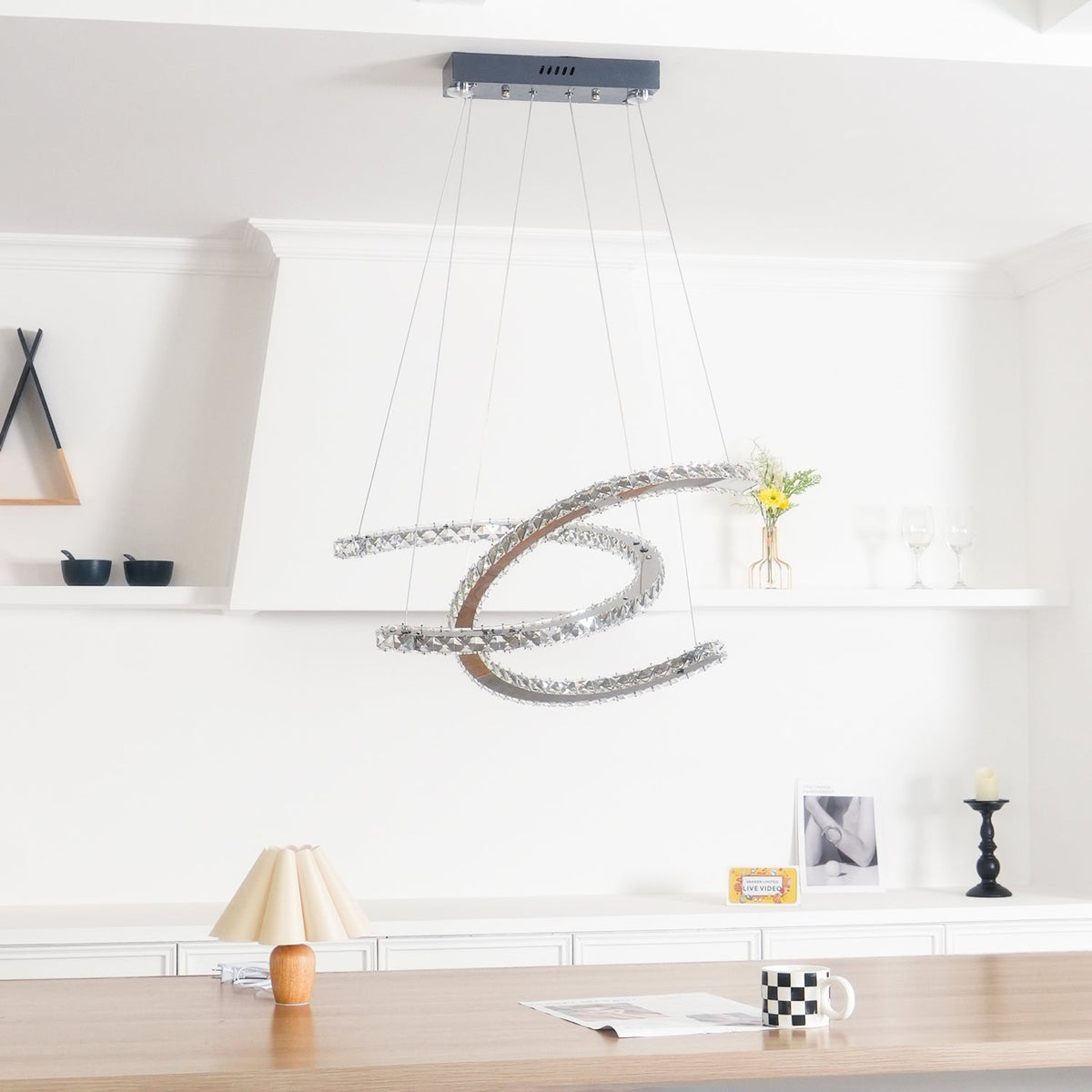 Luxisine Kronleuchter Kristall Double C modern Silber 2-Ring