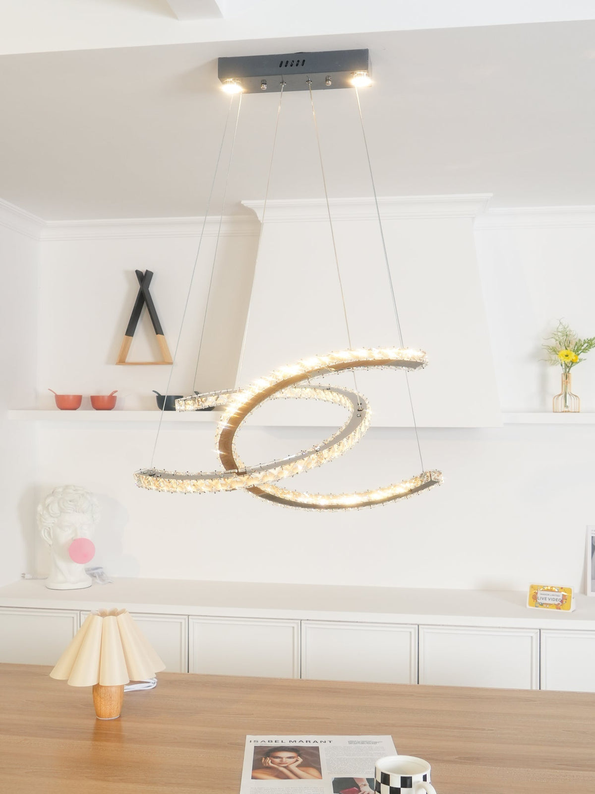 Luxisine Kronleuchter Kristall Double C modern Silber 2-Ring