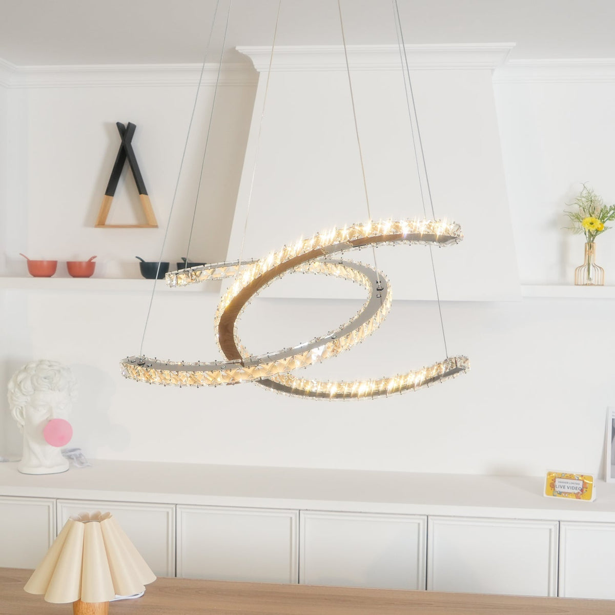 Luxisine Kronleuchter Kristall Double C modern Silber 2-Ring
