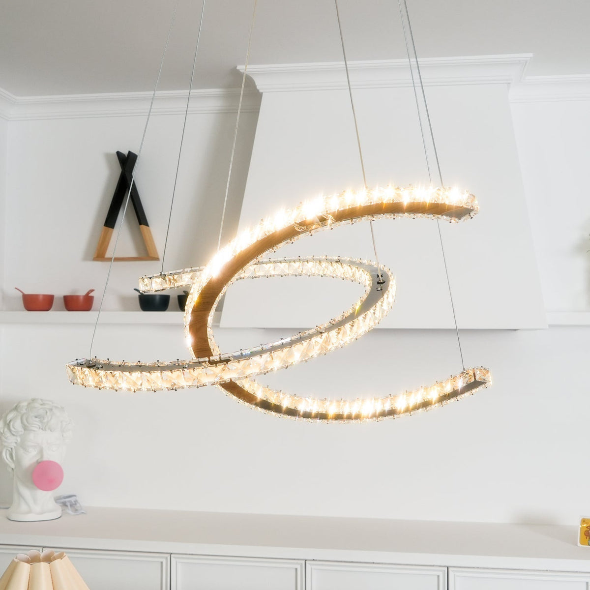 Luxisine Kronleuchter Kristall Double C modern Silber 2-Ring