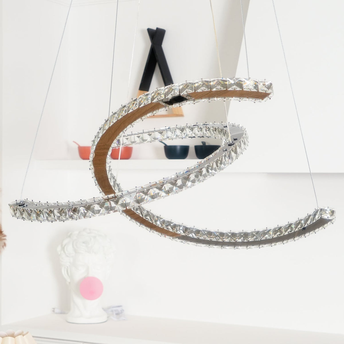 Luxisine Kronleuchter Kristall Double C modern Silber 2-Ring