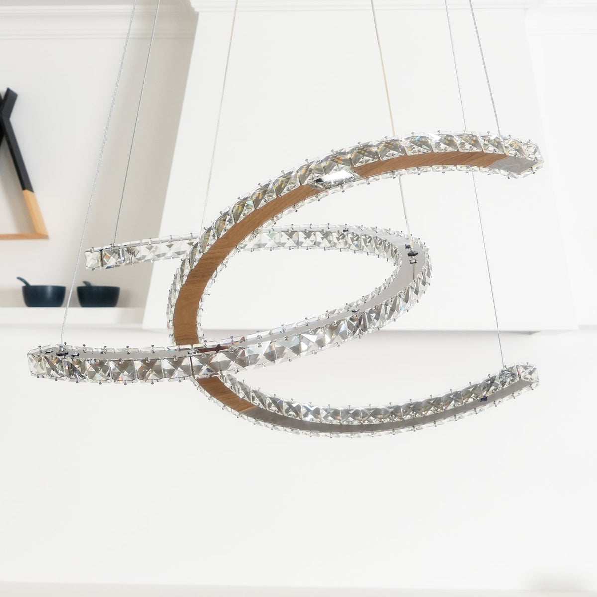 Luxisine Kronleuchter Kristall Double C modern Silber 2-Ring