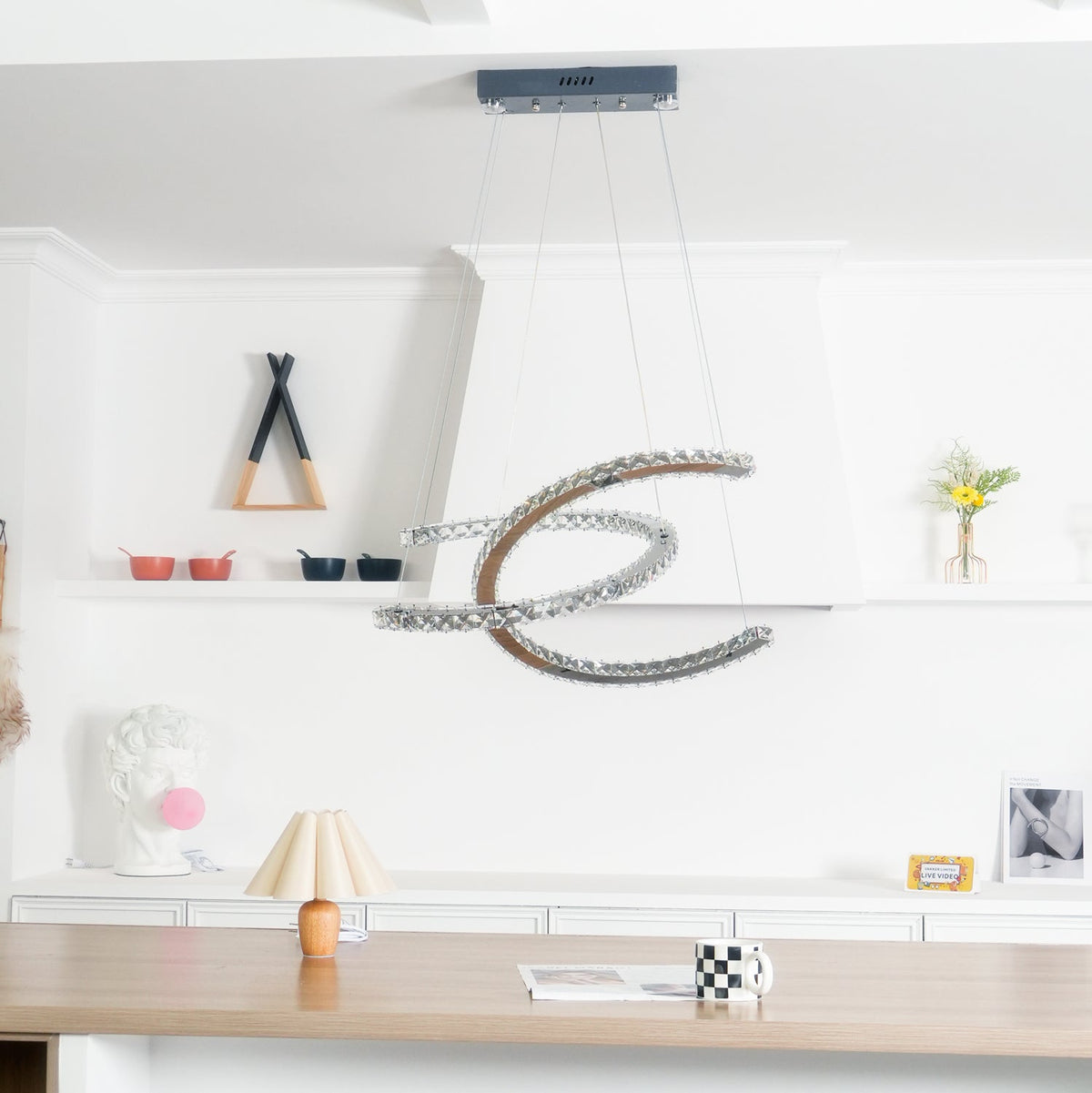 Luxisine Kronleuchter Kristall Double C modern Silber 2-Ring