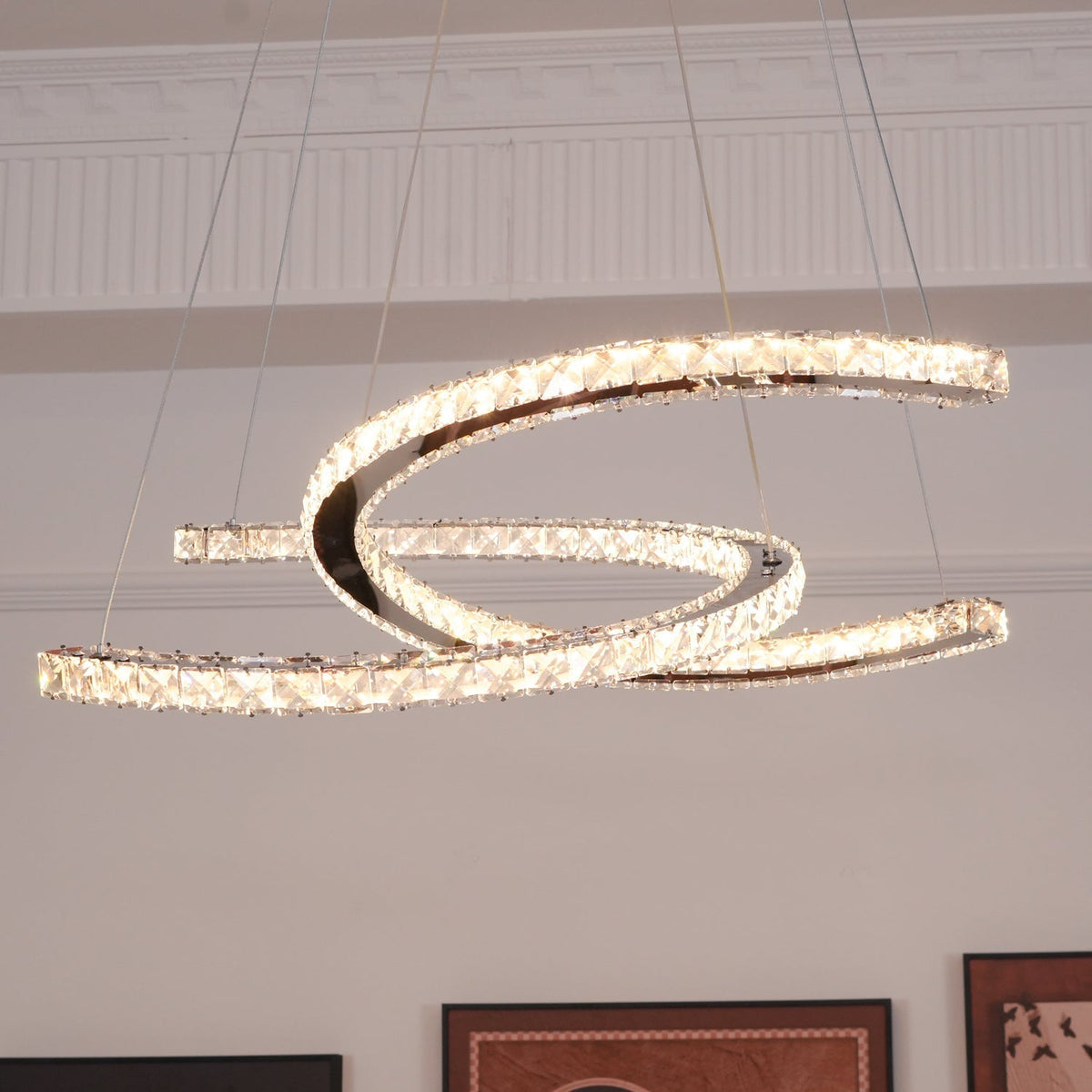 Luxisine Kronleuchter Kristall Double C modern Silber 2-Ring