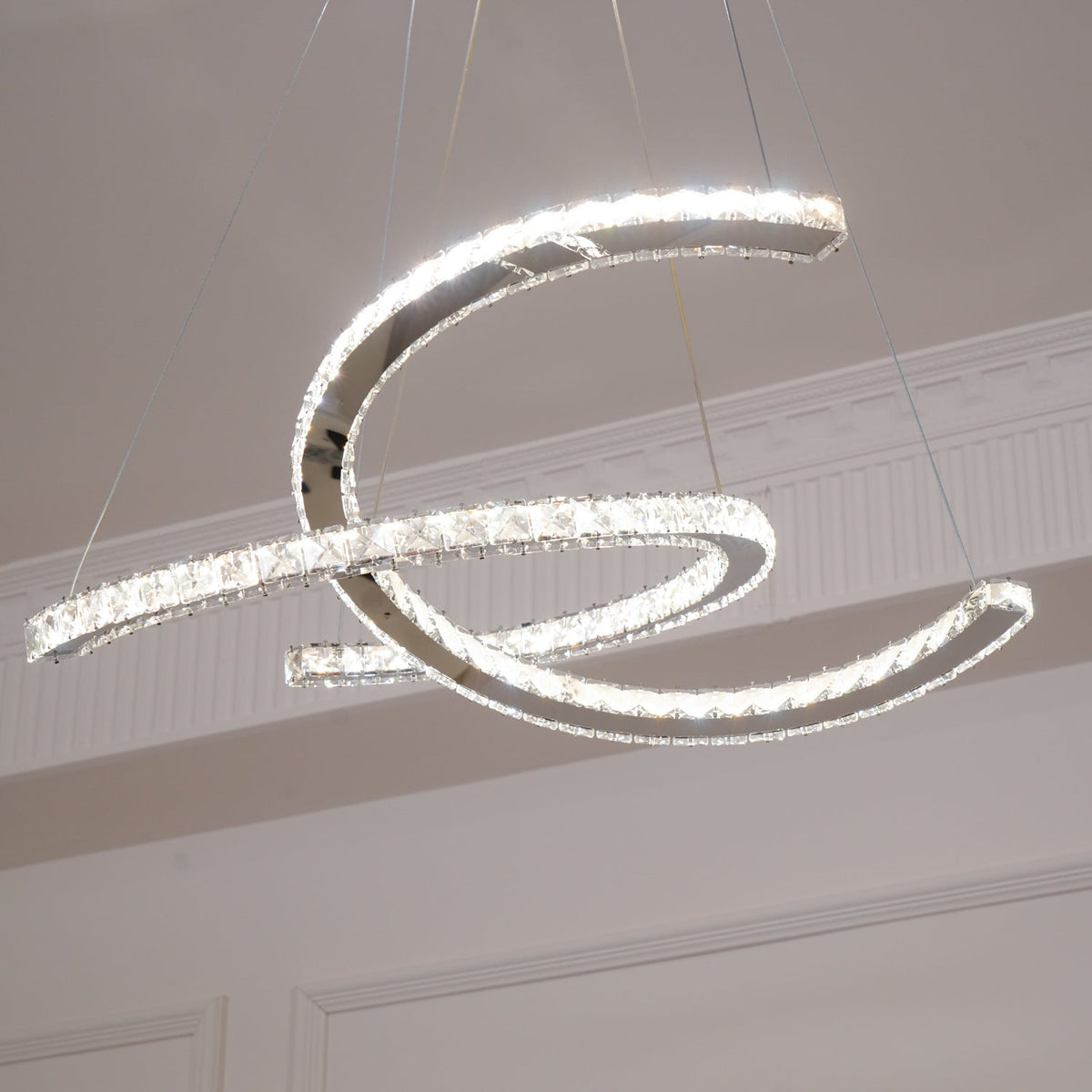 Luxisine Kronleuchter Kristall Double C modern Silber 2-Ring