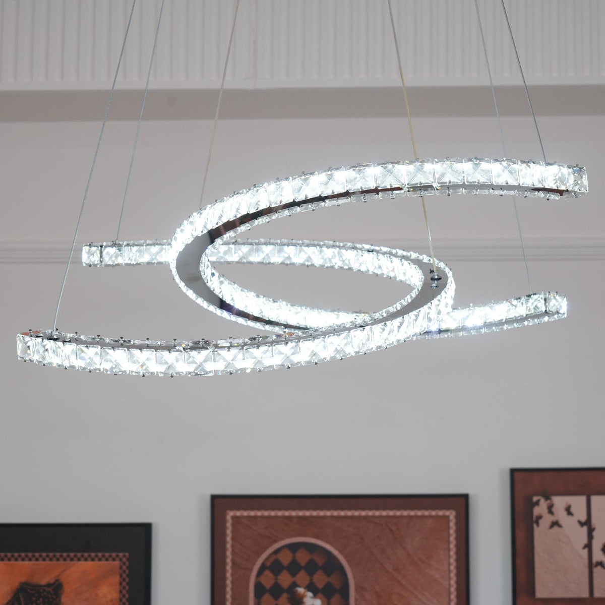 Luxisine Kronleuchter Kristall Double C modern Silber 2-Ring