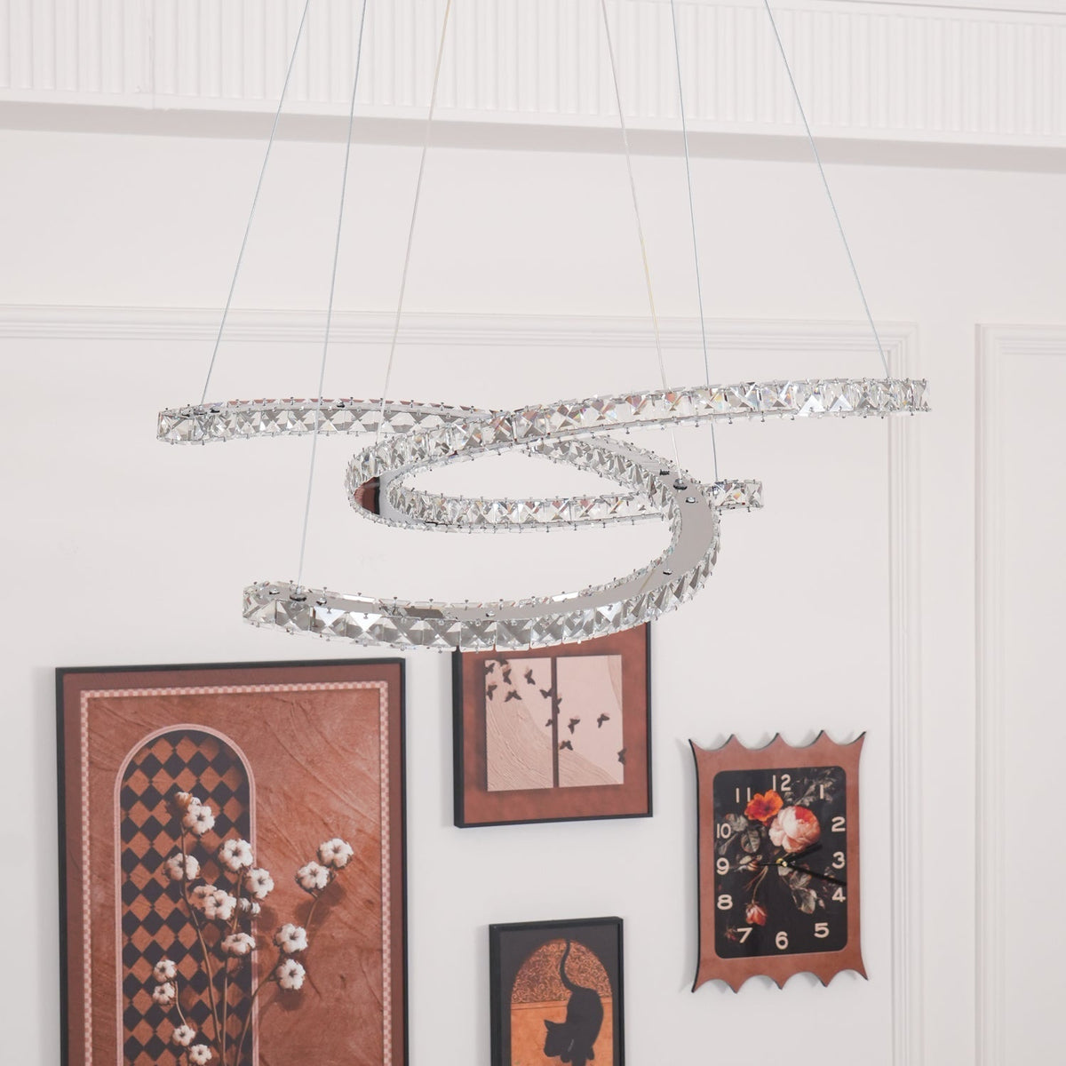 Luxisine Kronleuchter Kristall Double C modern Silber 2-Ring