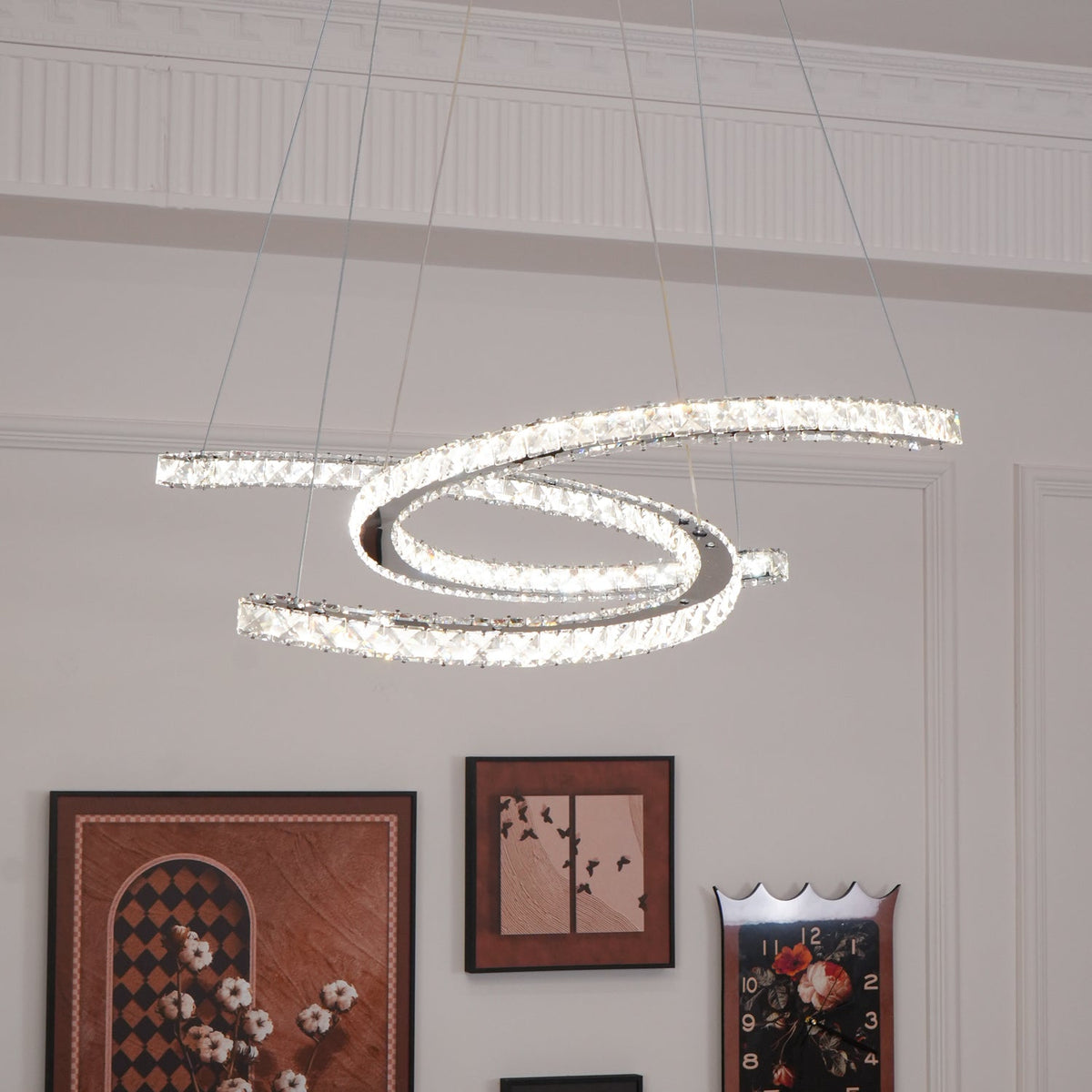 Luxisine Kronleuchter Kristall Double C modern Silber 2-Ring