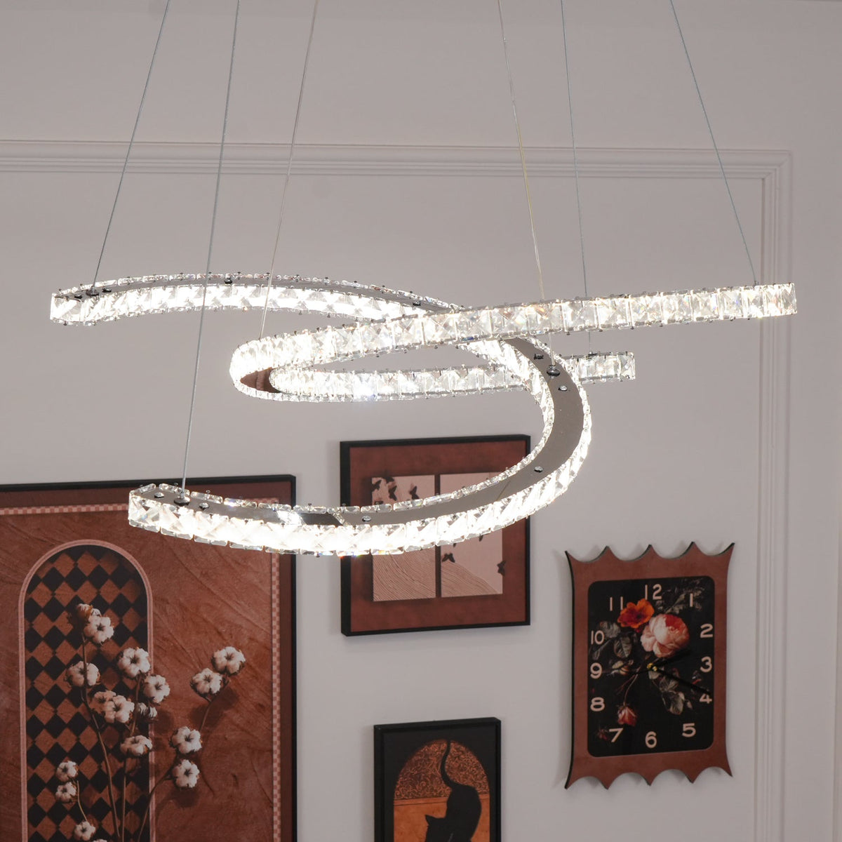 Luxisine Kronleuchter Kristall Double C modern Silber 2-Ring