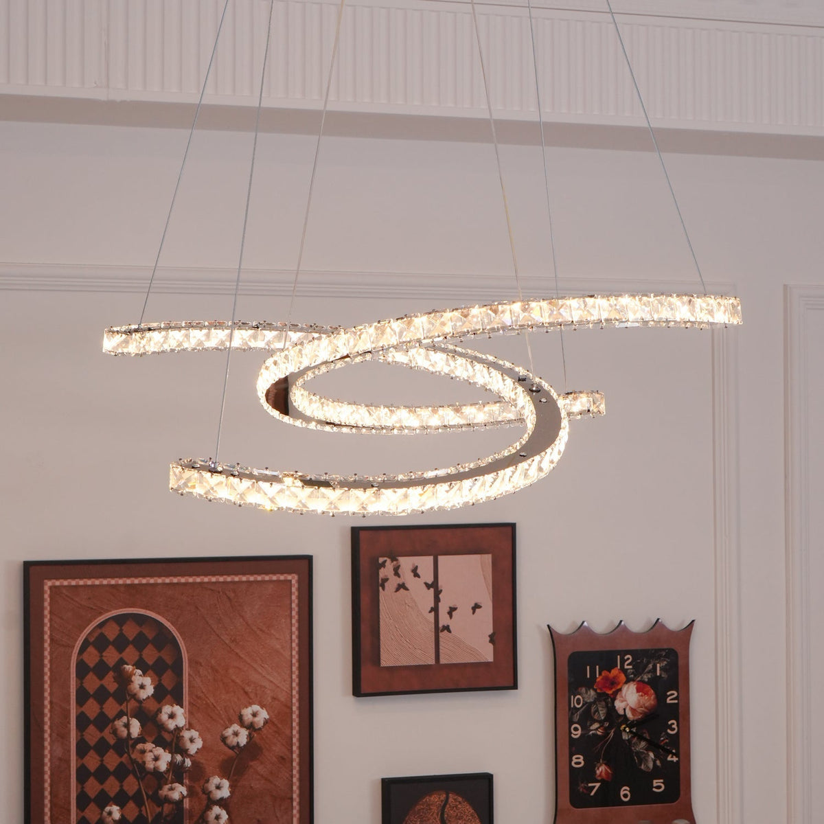 Luxisine Kronleuchter Kristall Double C modern Silber 2-Ring