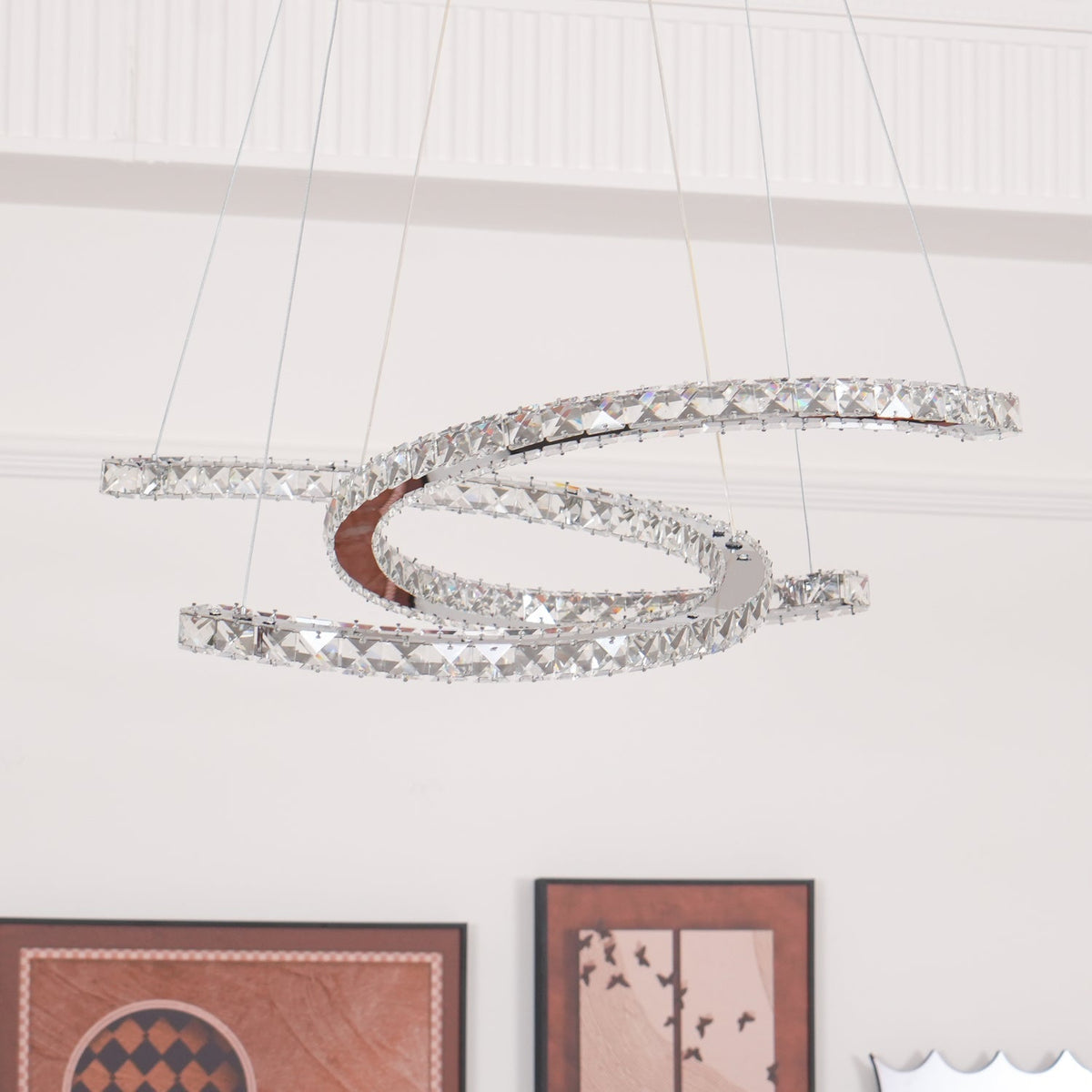 Luxisine Kronleuchter Kristall Double C modern Silber 2-Ring