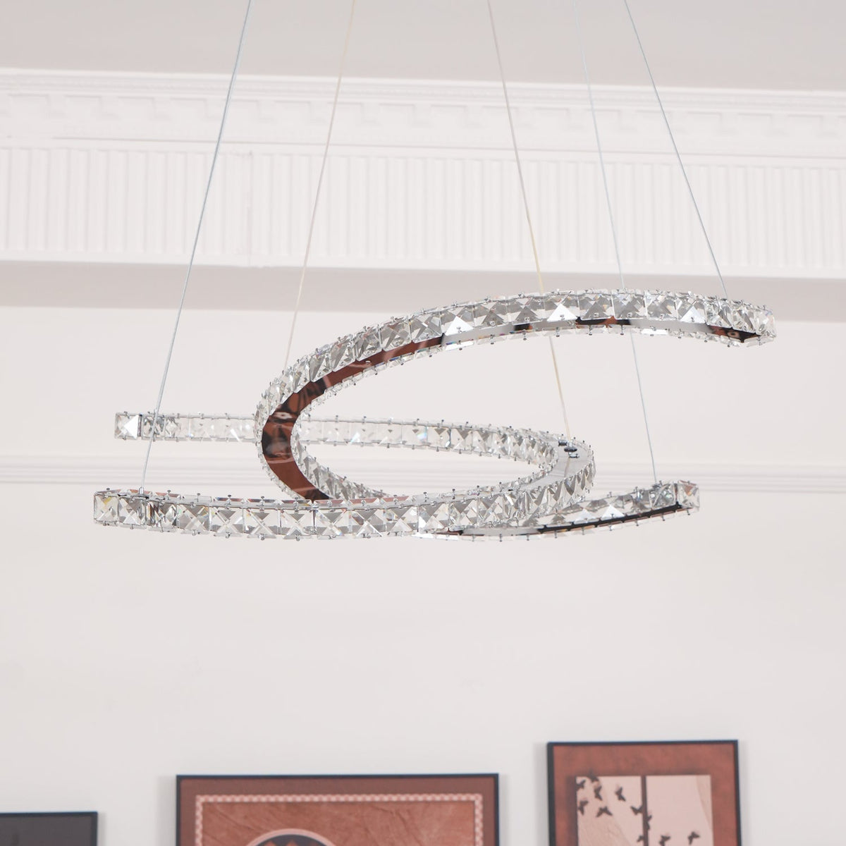 Luxisine Kronleuchter Kristall Double C modern Silber 2-Ring