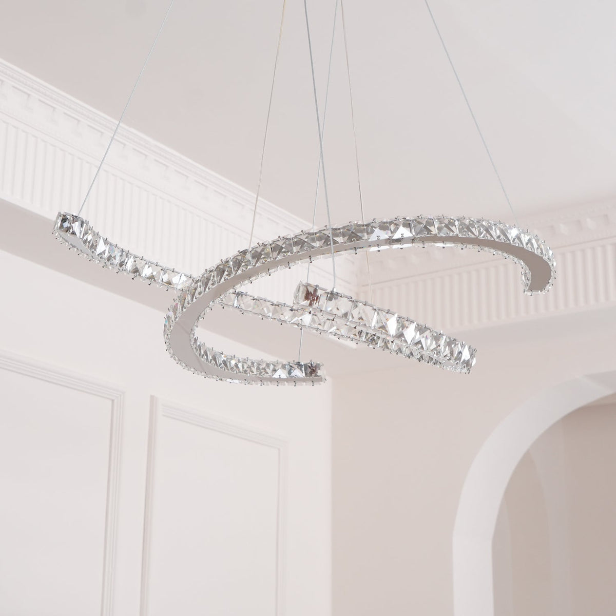 Luxisine Kronleuchter Kristall Double C modern Silber 2-Ring