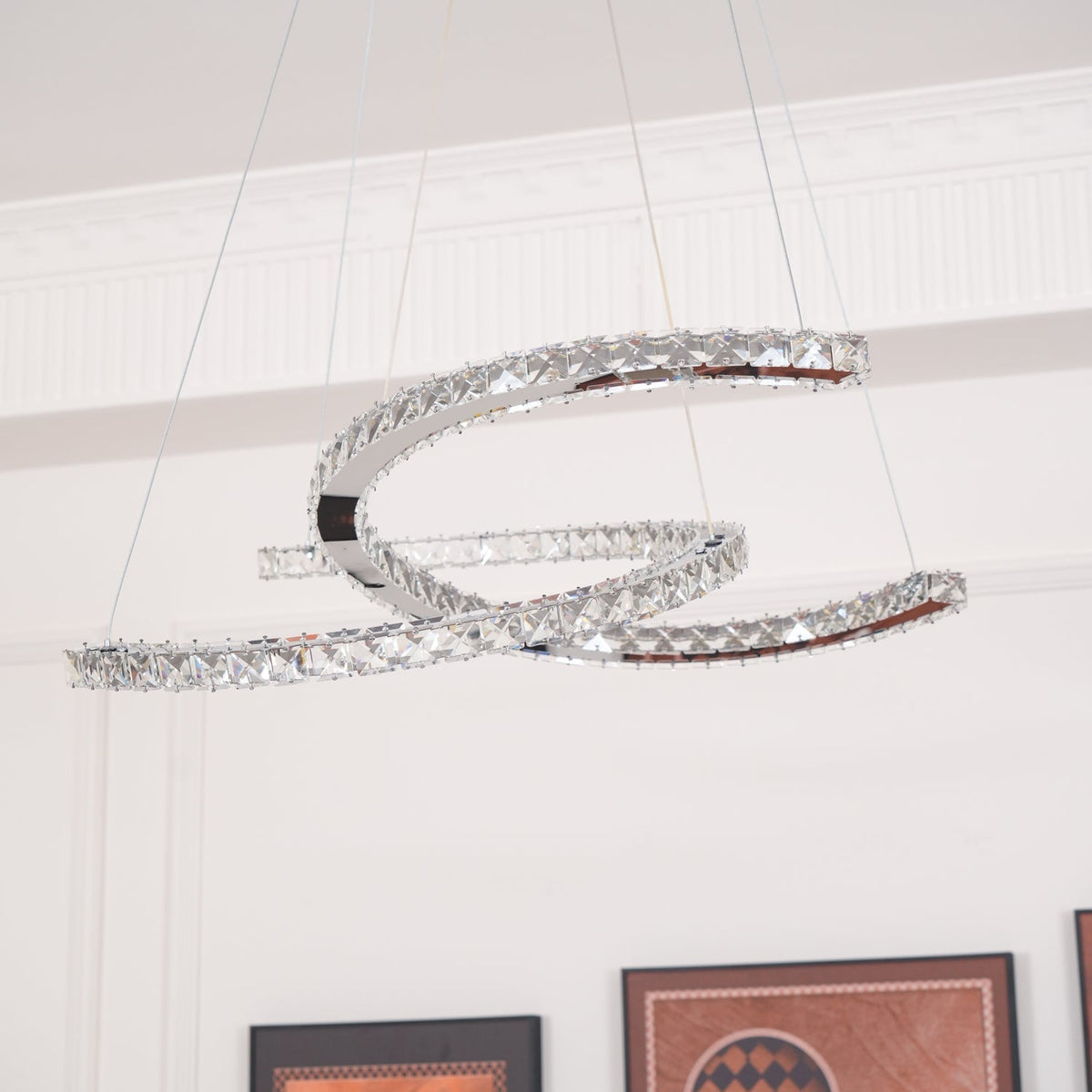 Luxisine Kronleuchter Kristall Double C modern Silber 2-Ring