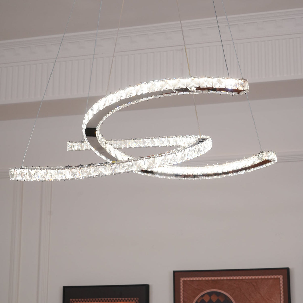 Luxisine Kronleuchter Kristall Double C modern Silber 2-Ring