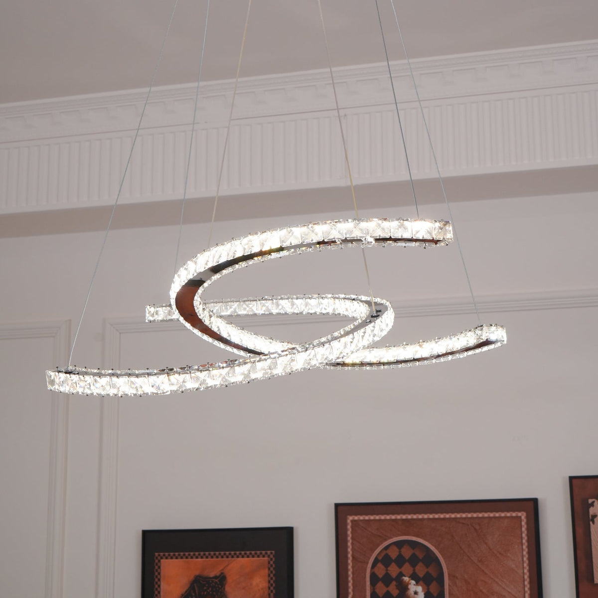 Luxisine Kronleuchter Kristall Double C modern Silber 2-Ring