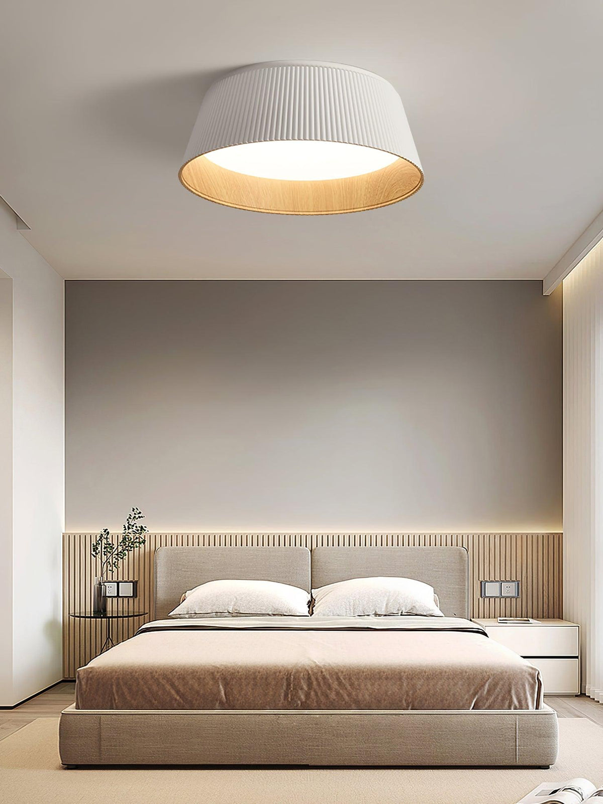 Rineia Deckenleuchte geripptes Trommelform Holz Elegant Zeitgenössisch