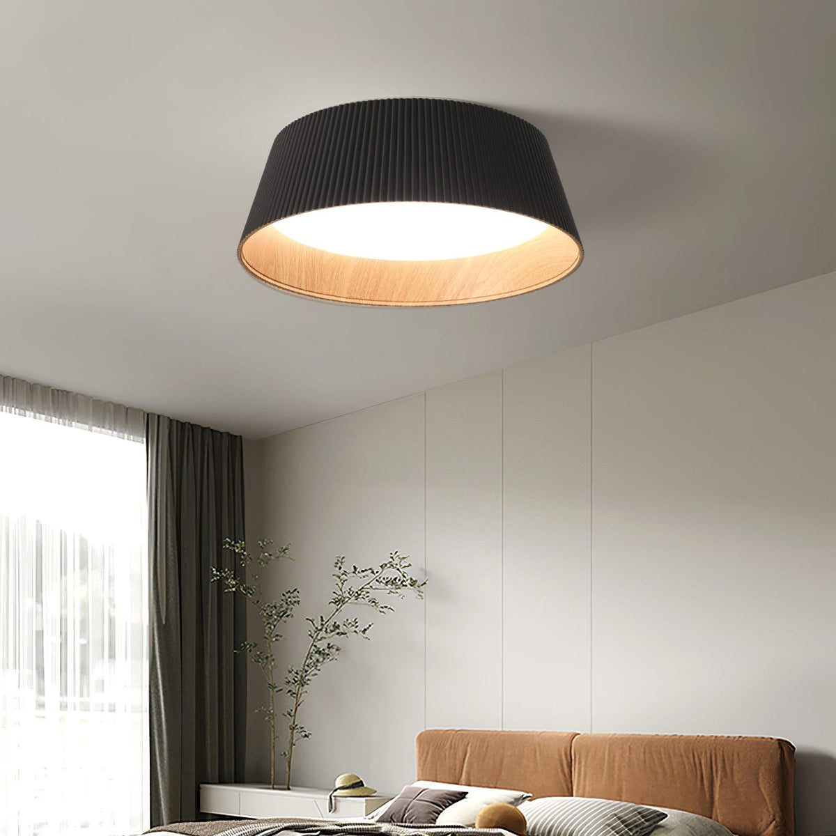 Rineia Deckenleuchte geripptes Trommelform Holz Elegant Zeitgenössisch