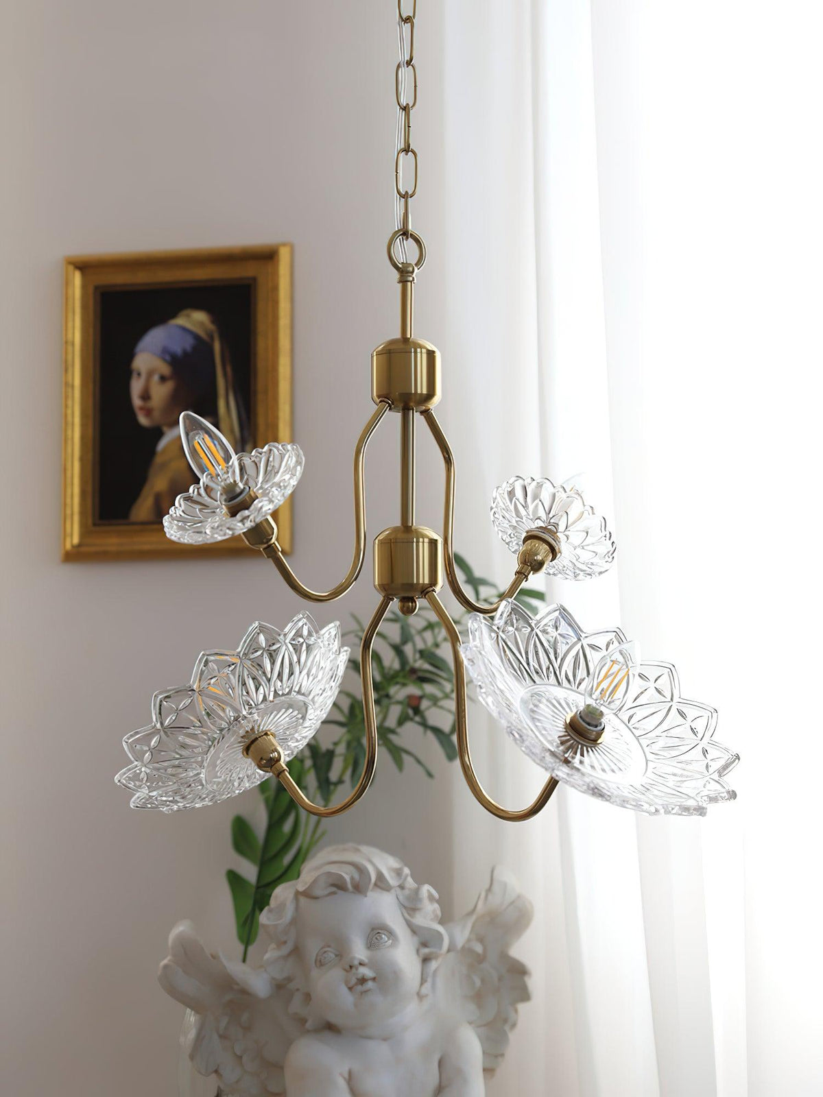 Celareon Kronleuchter Messing Glas Blumen Vintage