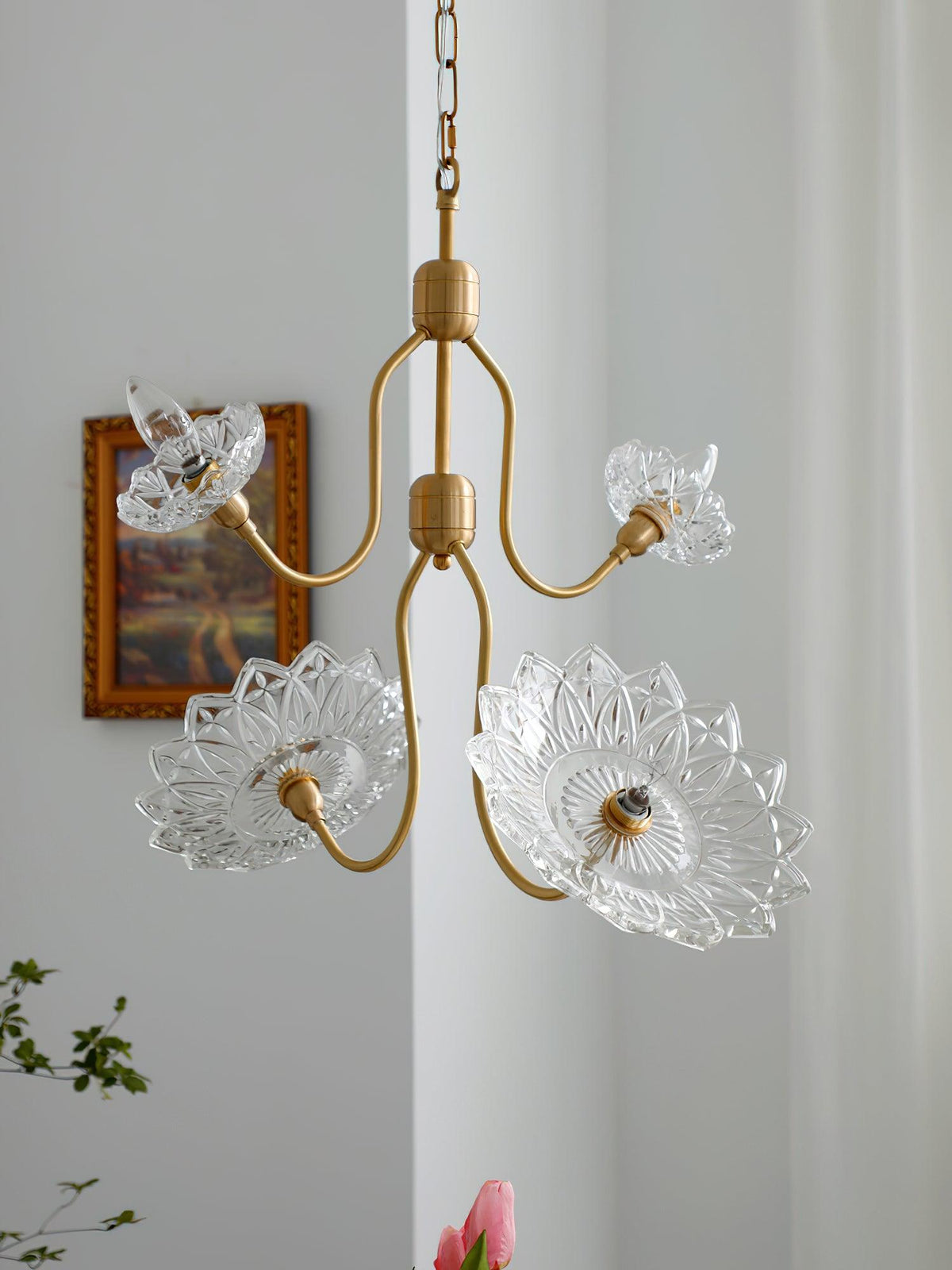 Celareon Kronleuchter Messing Glas Blumen Vintage